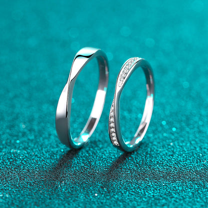 S925 Sterling Silver Couple's Ring Set with 6.4-Point Moissanite | Unisex Adjustable Matching Promise Rings