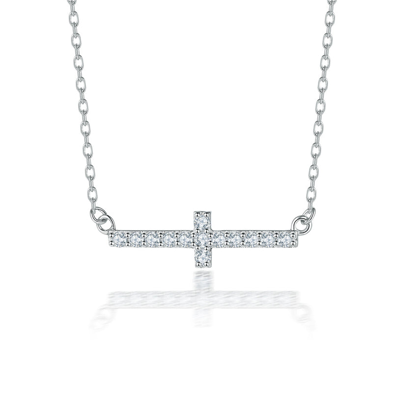 S925 Sterling Silver Cross Pendant Necklace - Elegant Cubic Zirconia Layering Chain for Women