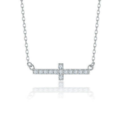 S925 Sterling Silver Cross Pendant Necklace - Elegant Cubic Zirconia Layering Chain for Women