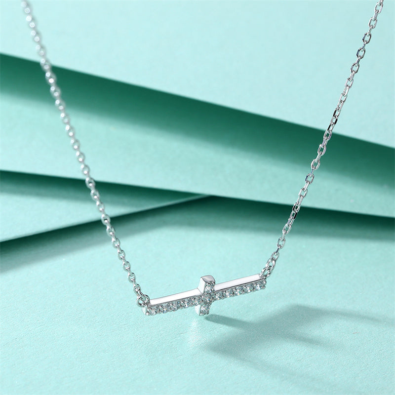 S925 Sterling Silver Cross Pendant Necklace - Elegant Cubic Zirconia Layering Chain for Women