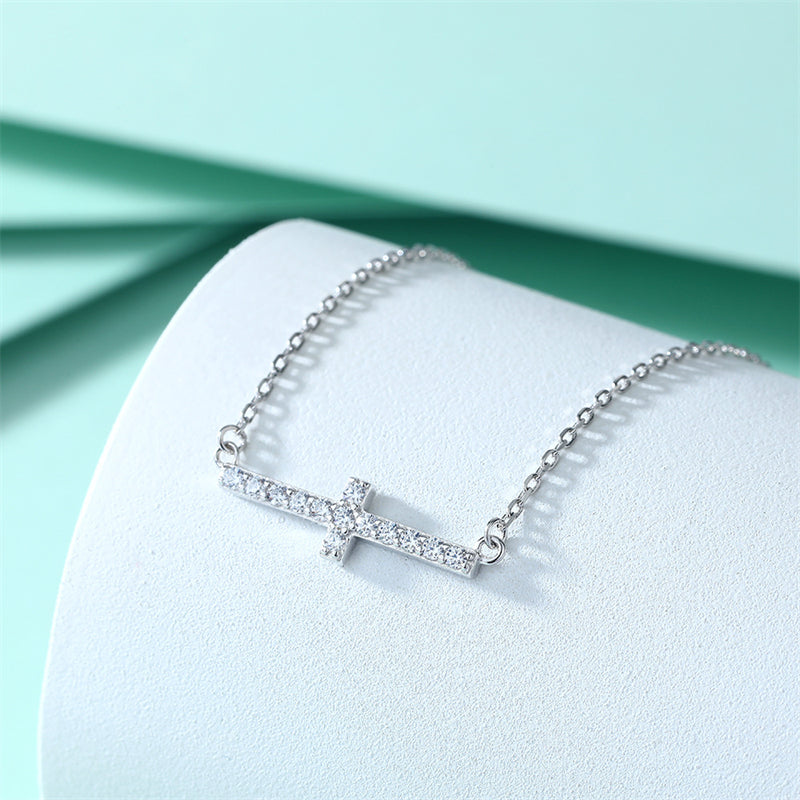 S925 Sterling Silver Cross Pendant Necklace - Elegant Cubic Zirconia Layering Chain for Women