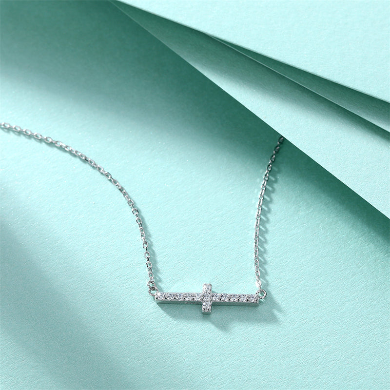 S925 Sterling Silver Cross Pendant Necklace - Elegant Cubic Zirconia Layering Chain for Women