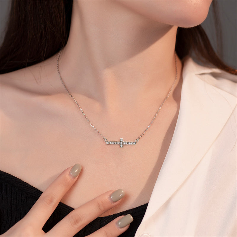 S925 Sterling Silver Cross Pendant Necklace - Elegant Cubic Zirconia Layering Chain for Women