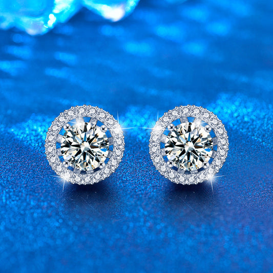 S925 Sterling Silver Crown Circle Hoop Earrings with 2ct Moissanite - White Gold Plated Minimalist Statement Jewelry for Women