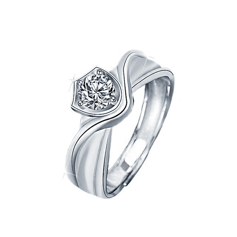 S925 Sterling Silver Crown Couple Rings with 0.5ct Moissanite Adjustable Matching Promise Rings in White Gold Plated Elegant Design