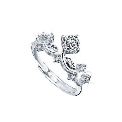 S925 Sterling Silver Crown Couple Rings with 0.5ct Moissanite Adjustable Matching Promise Rings in White Gold Plated Elegant Design