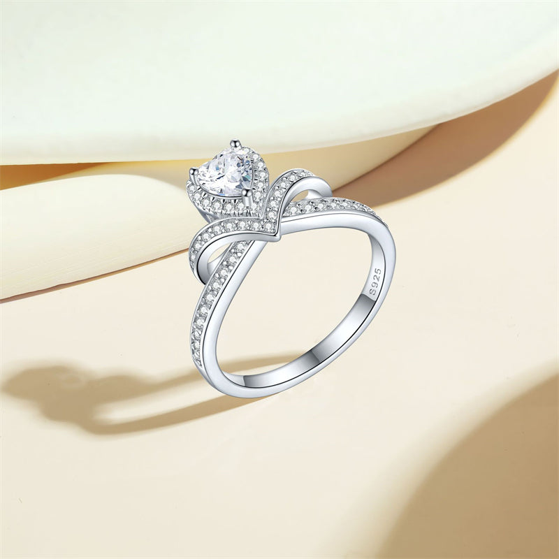 S925 Sterling Silver Crown Heart Ring - Regal Bridal Jewelry with Pavé Zirconia
