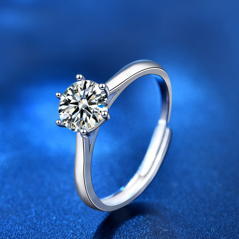 S925 Sterling Silver Crown Moissanite Ring - 0.5ct/1ct Adjustable Women's Band with 8 Hearts & Arrows Zircon
