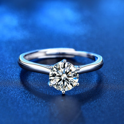S925 Sterling Silver Crown Moissanite Ring - 0.5ct/1ct Adjustable Women's Band with 8 Hearts & Arrows Zircon