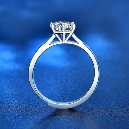S925 Sterling Silver Crown Moissanite Ring - 0.5ct/1ct Adjustable Women's Band with 8 Hearts & Arrows Zircon