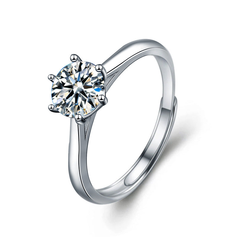 S925 Sterling Silver Crown Moissanite Ring - 0.5ct/1ct Adjustable Women's Band with 8 Hearts & Arrows Zircon