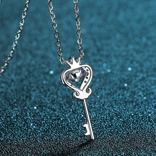 S925 Sterling Silver Crown Pendant Necklace - 0.3CT Moissanite Dainty Collarbone Chain