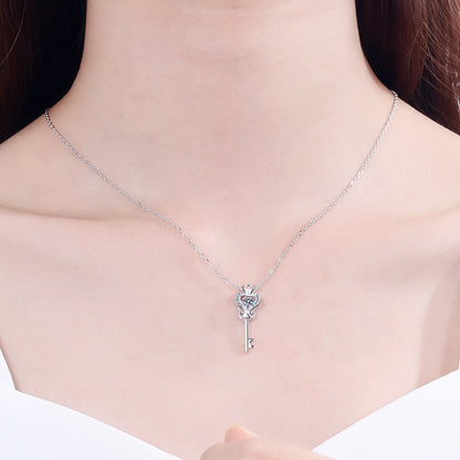 S925 Sterling Silver Crown Pendant Necklace - 0.3CT Moissanite Dainty Collarbone Chain