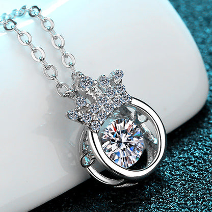 S925 Sterling Silver Crown Pendant Necklace - 0.5CT Moissanite Dainty Collarbone Chain
