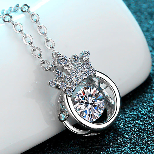 S925 Sterling Silver Crown Pendant Necklace - 0.5CT Moissanite Dainty Collarbone Chain
