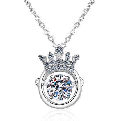 S925 Sterling Silver Crown Pendant Necklace - 0.5CT Moissanite Dainty Collarbone Chain