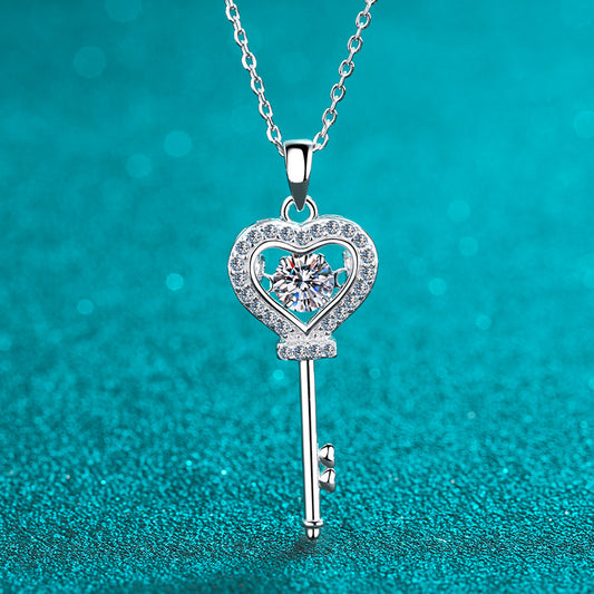 S925 Sterling Silver Crown Pendant Necklace - 0.5CT Moissanite Lion Dance Inspired Lock Love Chain