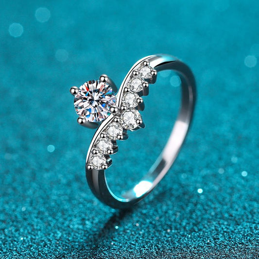 S925 Sterling Silver Crown Princess Ring with Moissanite - Versatile Minimalist Instagram Style Women's Ring