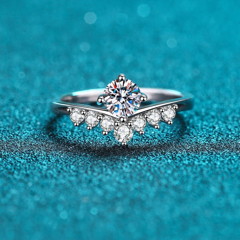 S925 Sterling Silver Crown Princess Ring with Moissanite - Versatile Minimalist Instagram Style Women's Ring