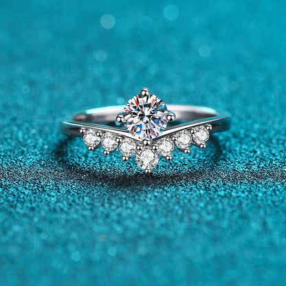S925 Sterling Silver Crown Princess Ring with Moissanite - Versatile Minimalist Instagram Style Women's Ring