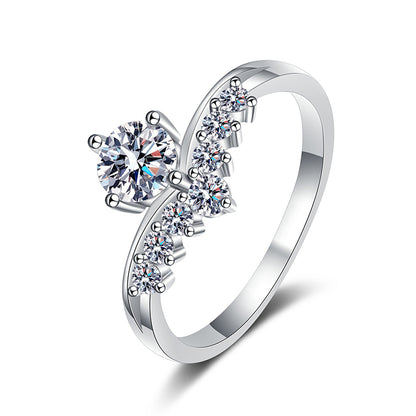 S925 Sterling Silver Crown Princess Ring with Moissanite - Versatile Minimalist Instagram Style Women's Ring