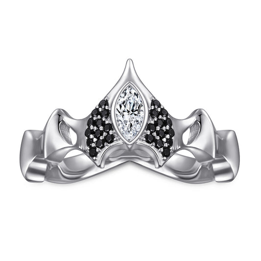 S925 Sterling Silver Crown Ring - Bold Black Zirconia Statement Jewelry for Women