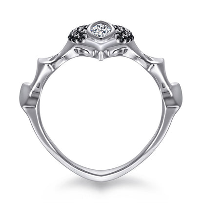 S925 Sterling Silver Crown Ring - Bold Black Zirconia Statement Jewelry for Women