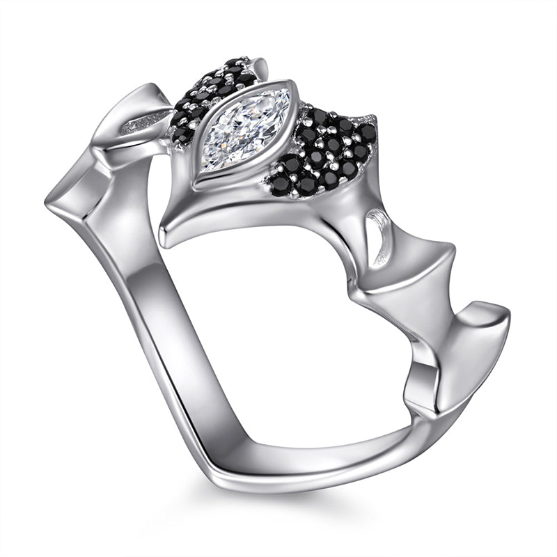 S925 Sterling Silver Crown Ring - Bold Black Zirconia Statement Jewelry for Women