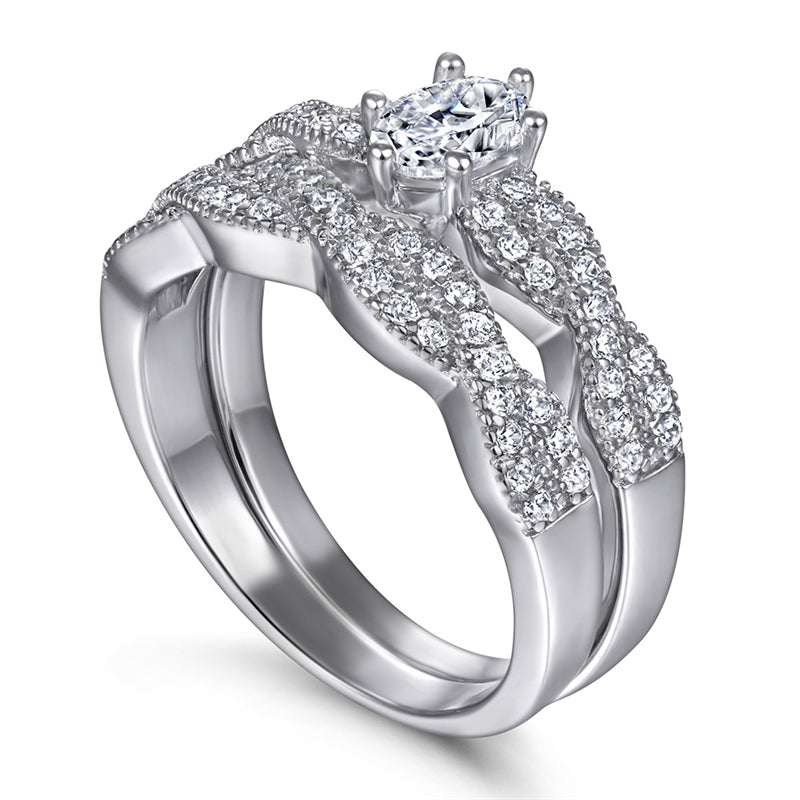 S925 Sterling Silver Crown Stackable Ring Set – 18K White Gold Plated Minimalist Jewelry