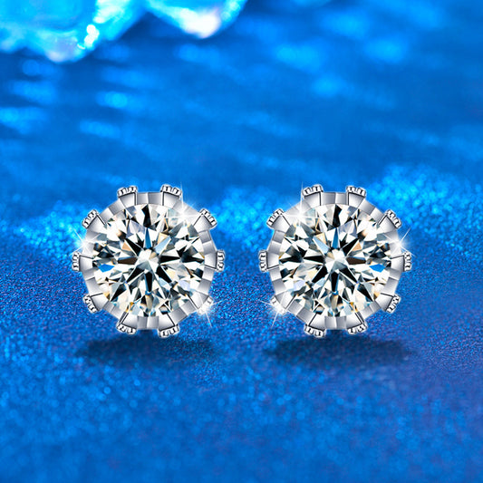 S925 Sterling Silver Crown Stud Earrings with 0.5ct Moissanite White Gold Plated Minimalist Royal Jewelry for Women