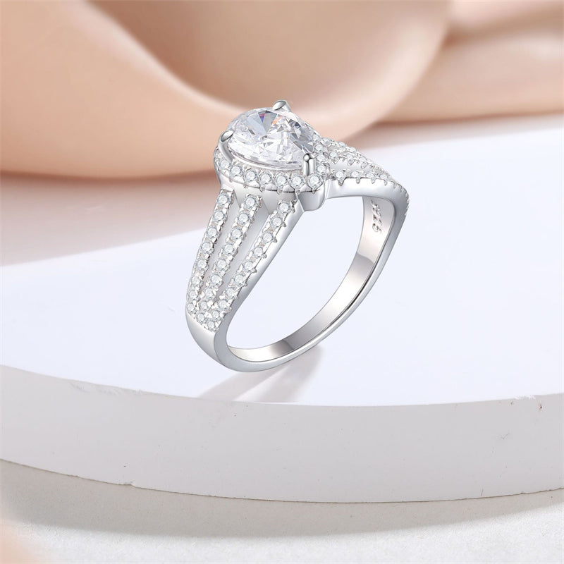 S925 Sterling Silver Crown Teardrop Ring - Elegant Floral Princess Cut Zirconia Ring for Women