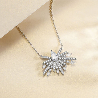 S925 Sterling Silver Crown & Bow Pendant Necklace - Elegant Zirconia Accented Collarbone Chain
