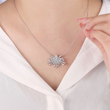 S925 Sterling Silver Crown & Bow Pendant Necklace - Elegant Zirconia Accented Collarbone Chain