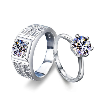 S925 Sterling Silver Crown & Diamond-Cut Couple Rings - His & Hers 2ct Moissanite Bold Statement Bands (Size 8-13/Adjustable)