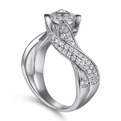 S925 Sterling Silver Curved Full-Zirconia Ring – Bold Statement Jewelry for Women