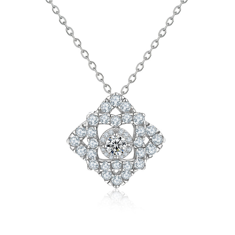 S925 Sterling Silver Diamond-Cut Pendant Necklace - Elegant Geometric Collarbone Chain