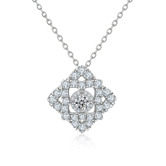 S925 Sterling Silver Diamond-Cut Pendant Necklace - Elegant Geometric Collarbone Chain
