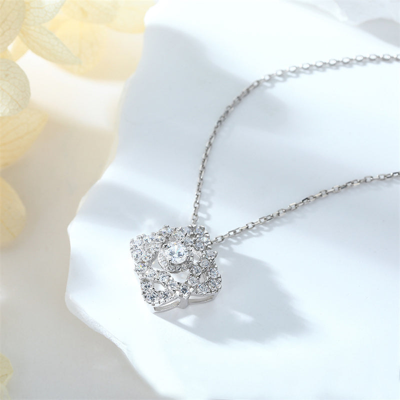 S925 Sterling Silver Diamond-Cut Pendant Necklace - Elegant Geometric Collarbone Chain