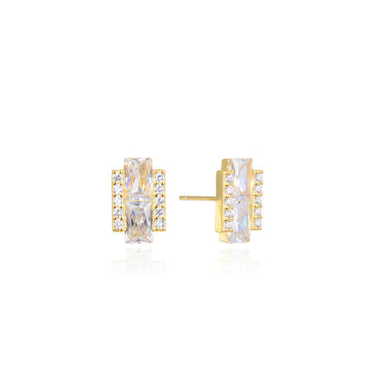 S925 Sterling Silver Diamond Geometric Stud Earrings - Korean Style Minimalist Earrings with Plastic Backs for Women