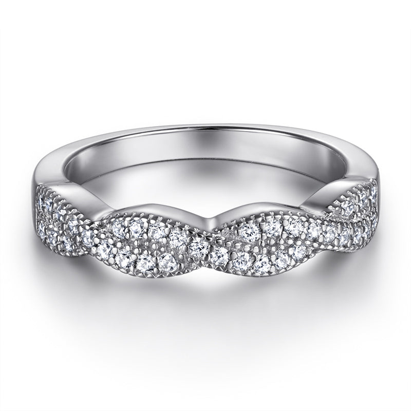 S925 Sterling Silver Double Band Diamond Ring - Modern Intertwined Bridal Jewelry