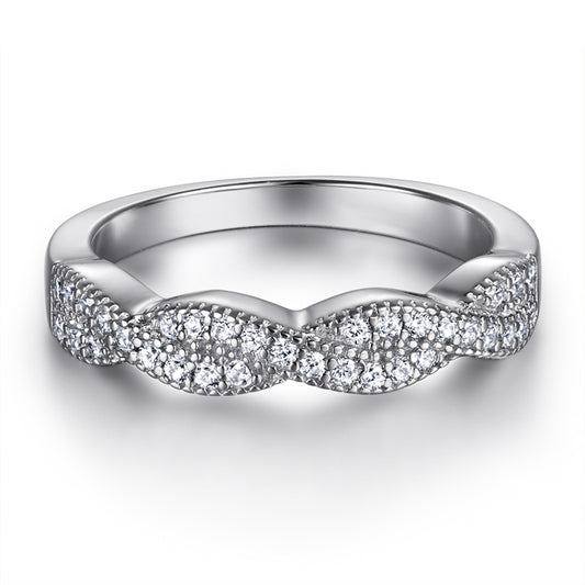 S925 Sterling Silver Double Band Diamond Ring - Modern Intertwined Bridal Jewelry
