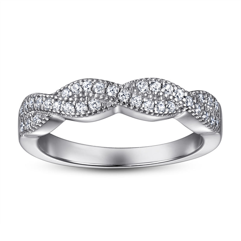 S925 Sterling Silver Double Band Diamond Ring - Modern Intertwined Bridal Jewelry