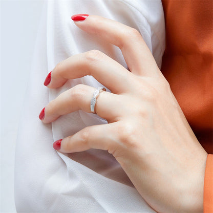 S925 Sterling Silver Double Band Diamond Ring - Modern Intertwined Bridal Jewelry