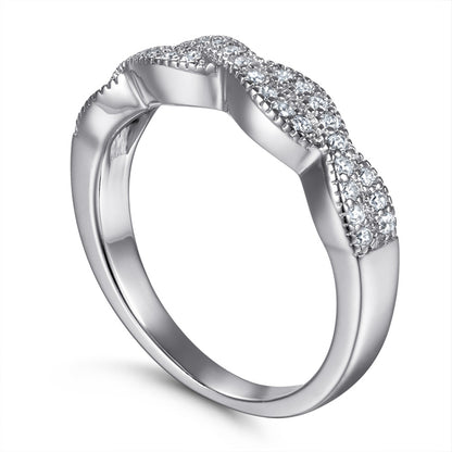 S925 Sterling Silver Double Band Diamond Ring - Modern Intertwined Bridal Jewelry
