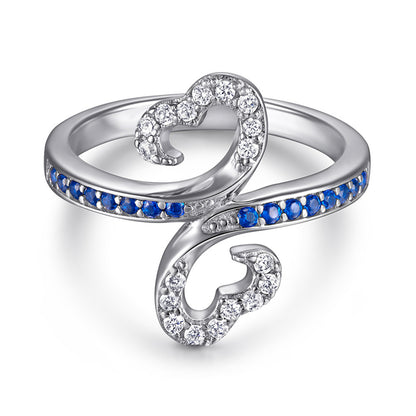S925 Sterling Silver Double Heart Full-Zirconia Ring - Elegant Floral Jewelry for Women