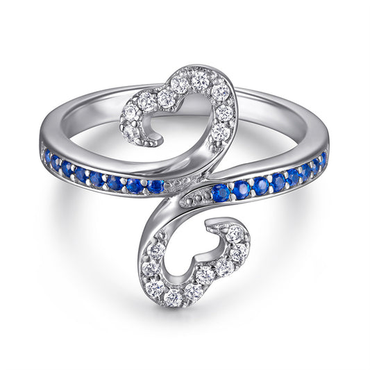 S925 Sterling Silver Double Heart Full-Zirconia Ring - Elegant Floral Jewelry for Women
