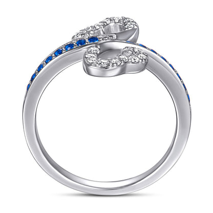 S925 Sterling Silver Double Heart Full-Zirconia Ring - Elegant Floral Jewelry for Women