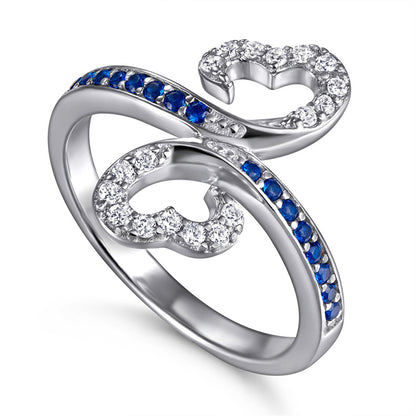 S925 Sterling Silver Double Heart Full-Zirconia Ring - Elegant Floral Jewelry for Women