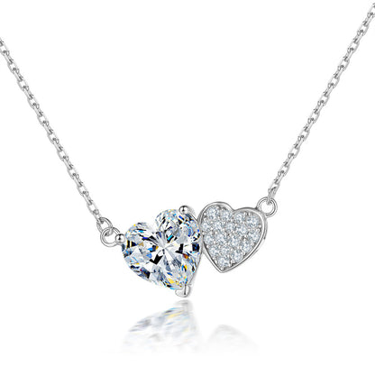 S925 Sterling Silver Double Heart Pendant Necklace - Elegant Interlocked Zirconia Love Chain for Women