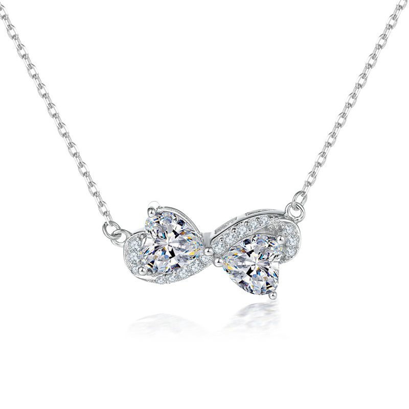 S925 Sterling Silver Double Heart Pendant Necklace - Romantic Interlocked Zirconia Love Chain for Women